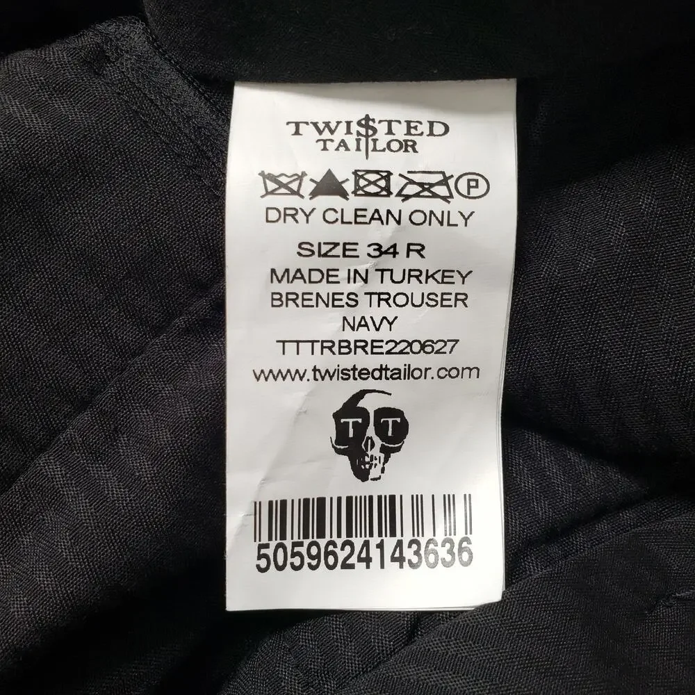 Twisted Tailor Pants Mens 34R Navy Nep Brenes Slim Fit Suit Trousers Dress Party - Picture 3 of 16